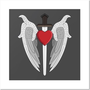 angel wings heart and sword Posters and Art